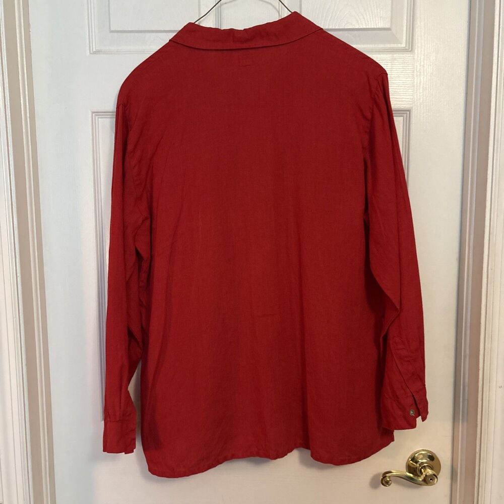 Red Linen Red Lino By Chico’s long sleeve Button Up Top Women’s, XL XXL/ Size 3 - Picture 2 of 10